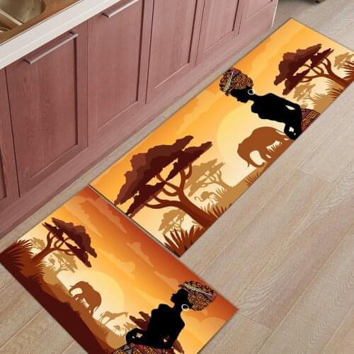 2pcs/set Anti-Slip Kitchen Carpet Doormat Ethnic African Natural Giraffe Elephant Forest Floor Mat Hallway Portch Rug Door Mats