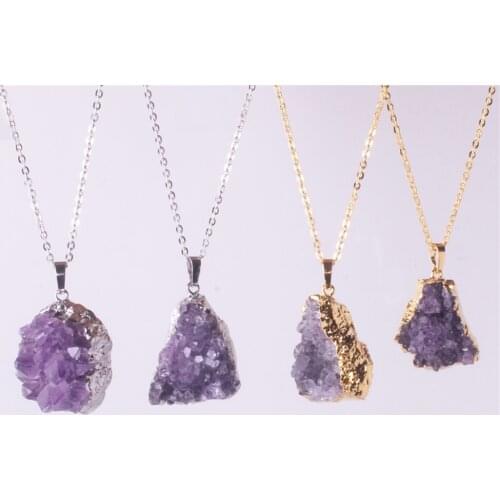 6pcs/Lot Spirit Quartz Crystal Pendant Necklaces Natural Amethysts Cluster Charms Jewelry Healing Meditation Pendulum