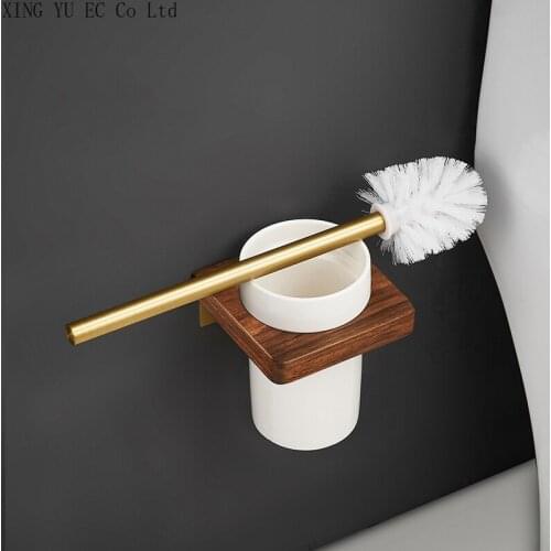 Nordic Bathroom Accessories Creative Toilet Toilet Brush Shelf Perforated Toilet Brush Ceramic Cup Black Walnut Plating Process
