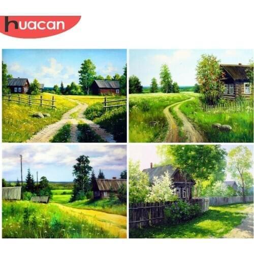 HUACAN Diamond Painting Countryside Landscape Cross Stitch Diamond Embroidery House Mosaic Road Home Decoration