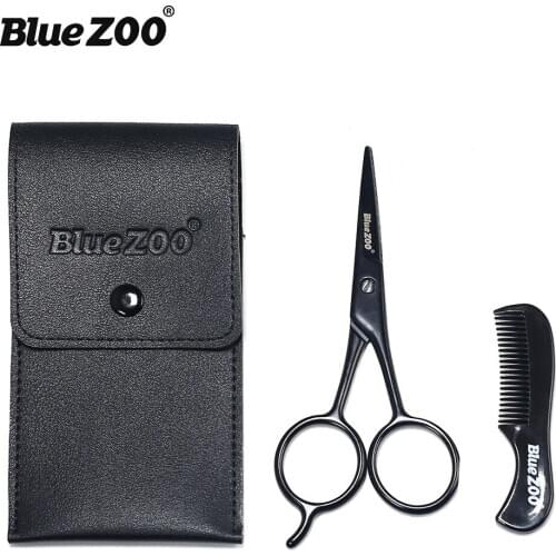 Bluezoo Foreign Trade Cross-Border E-Commerce Square Bag Beard Comb Nose Hair Scissors Beard Scissors Set Black Series