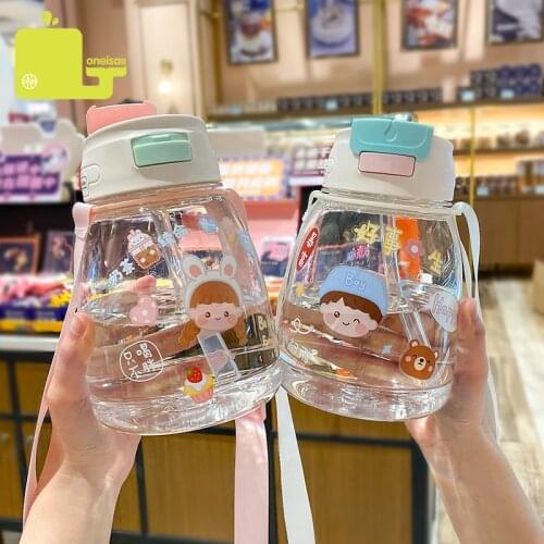 1300ml Big Pudding Large Capacity Water Bottle Double Drinking Plastic Kawaii Cup Cute Portable Summer Tumbler With Straw Strap