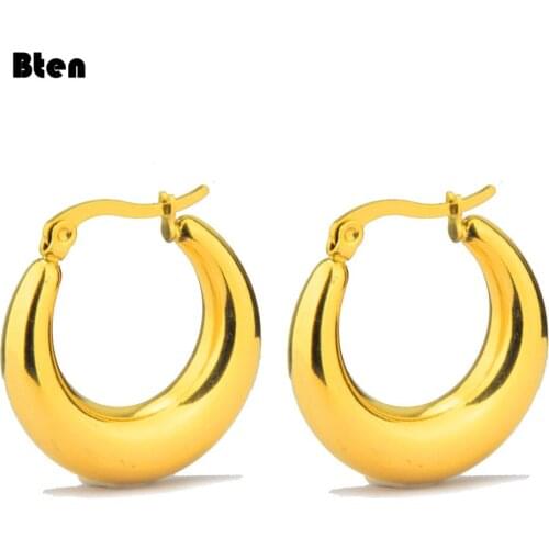BTEN New Style 2020 Wholesale smooth Exquisite Big Circle Hoop Earrings for Women Girl Wedding Party Stainless Steel Jewelry