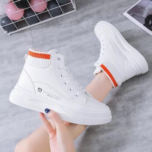 Vulcanized Shoes Tenis Female 2021 Lace Up Candy Colors Casual Sport Shoe Women High Top White Sneakers Womens Platform Chunky