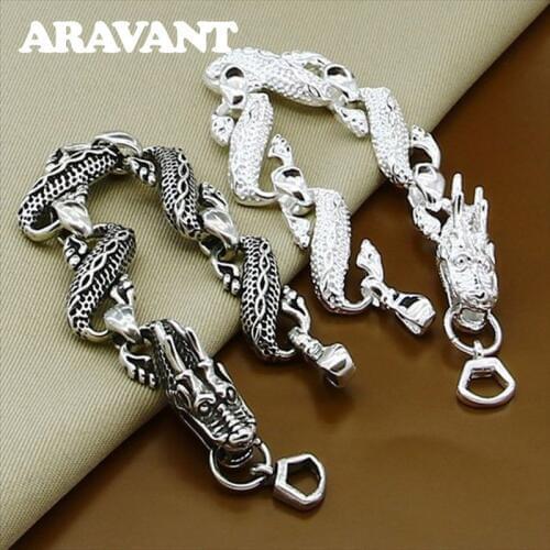 Silver 925 Jewelry Sets White Black Dragon Bracelets 2 Pcs Set For Men Fashion Punk Style Jewelry Set