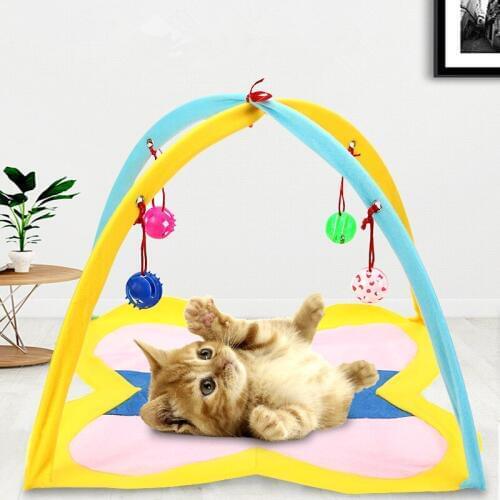 Cat Toy Tent With Cat Bell Ball Foldable Fun Kitty Bed Cat Mat Portable Play Tent Dog Bed Toy Cat Supplies New Pet Supplies