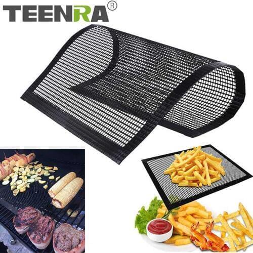 TEENRA BBQ Grill Cover Mat Pad PTFE Baking Mat Non-stick Baking Sheet Pad For Indoor Outdoor BBQ Gill Use Accessories