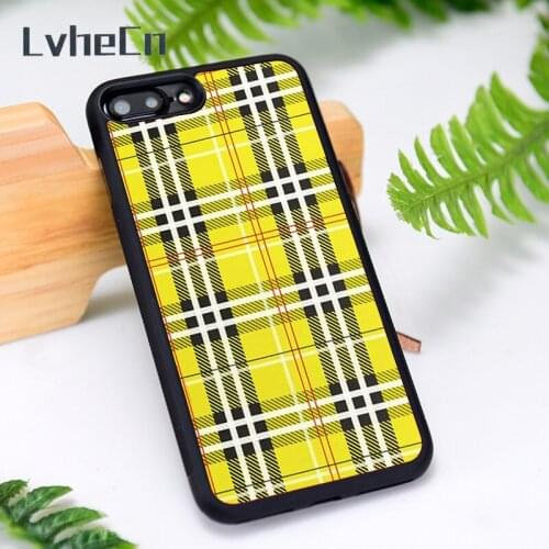 LvheCn Silicone Rubber Phone Case Cover for iPhone 6 6S 7 8 Plus X XS XR 11 12 Mini Pro Max Yellow Plaid Checked Tartan Tweed