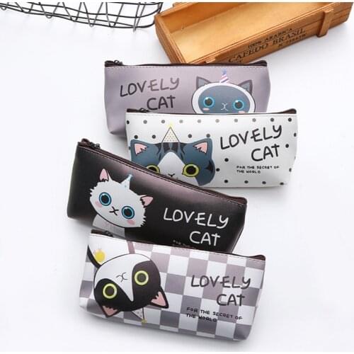 Kawaii Cartoon Cat Printed Pencil Case For Girls Boys Large Capacity Office Student Pencil Bag Stationery Supplies Pen Box