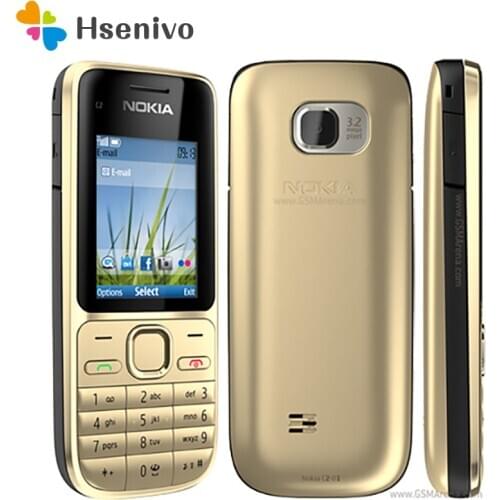 Original Nokia C2 C2-01 Gold Unlocked Mobile Phone GSM Refurbished Cellphones& Russian Hebrew Arabic keyboard