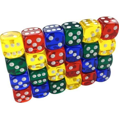Acrylic Dice 40/80/160 PCS Transparent Color 16mm White Point Dice Set Round Corner Four Color Hexahedron Table Games D6 Club