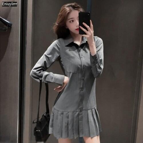 Women Fashion Ruffled Pleated Cute Mini Sexy Vestidos Office Lady Solid Single Breasted Button Shirt Dress