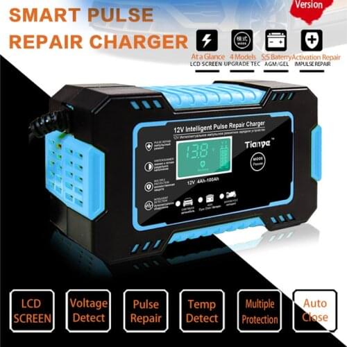 Full Automatic Car Battery Charger 12V Digital Display Battery Charger Power Pulse Repair Chargers Wet Dry Lead Acid