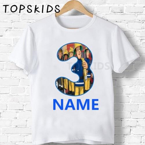 Happy Birthday Fireman Sam Number 1~9 Print Baby Boys T shirt Cartoon Kids Summer Clothes Girls T-shirt Childrens Gift,HKP2458