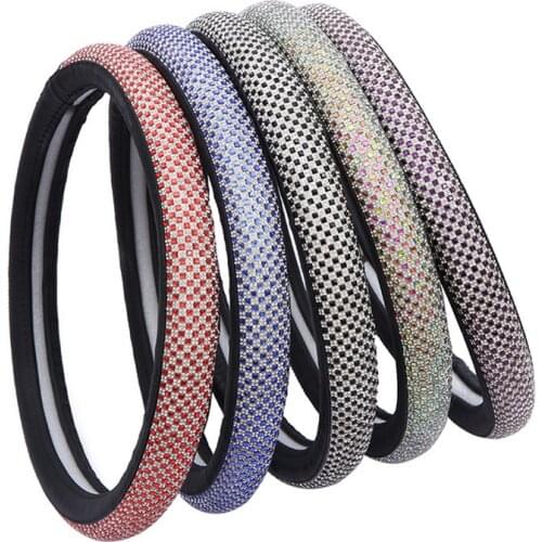 Diamond Crystal Steering Wheel Cover with PU Leather Bling Bling Rhinestones