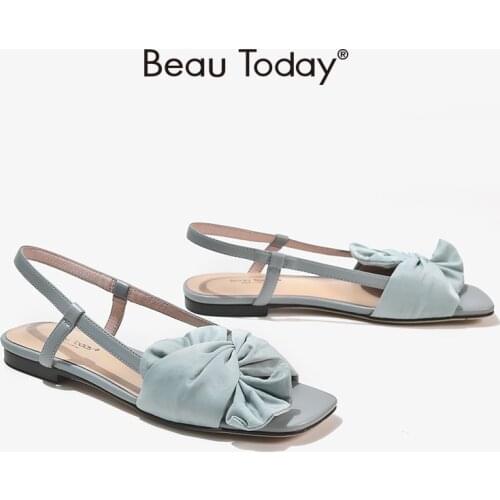 Sandals Women Microfiber Silk Cloth Butterfly-Knots Slingback Strap Open Toe Elegant Ladies Flat Shoes Handmade BeauToday 32215
