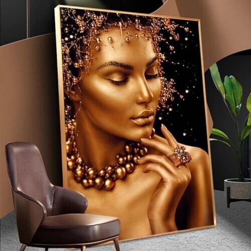 Sexy Black and Gold Woman Oil Paintings on Canvas Nude Art Cuadros Posters and Prints Modern Wall Art Pictures for Living Room