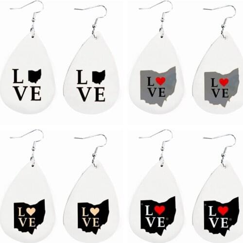 Earrings- Love Ohio Heart State Faux Leather Teardrop Earrings We Are Now In stock