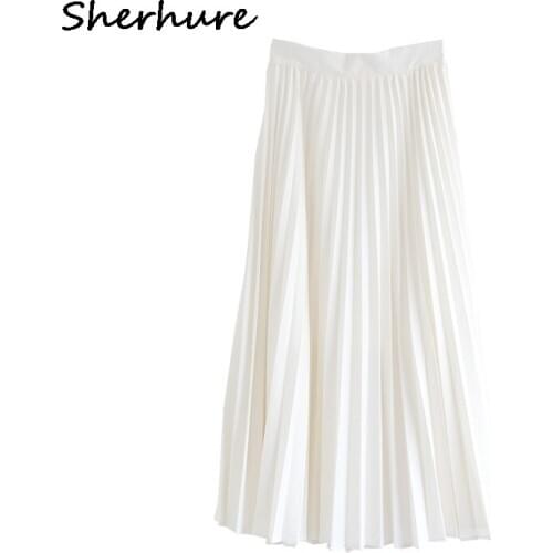 Sherhure 2020 Spring Skirts High Waist Saias Women White Long Skirt Midi Jupe Femme Faldas