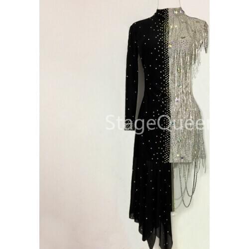 Sparkly Crystals Competition Latin Dance Dress Women Modern Dancewear Ladys Professional Latin Skirt Samba Dance Salsa Dresses