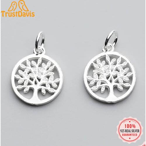 TrustDavis Real 925 Sterling Silver Fashion Sweet 14mm Round Tree Charm Pendant Handmade DIY Accessories Jewelry Wholesale DZ118
