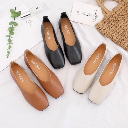 Fashion Low-heeled Anti-skid Shoes Women Summer Autumn Skid-proof Square Toe Flat Korea Style Sandals Shoes Shallow Simple Shoe