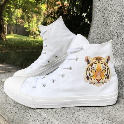 Wen Original Design Tiger Head Canvas Shoes White High Top Womens Mens Sneakers Gym Shoes Boy Girls Sports Trainers Plimsolls