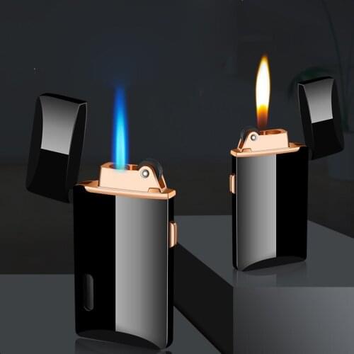Mini Flint Windproof Lighter Two Flames Metal Grinding wheel Butane Gas Lighter Cigar Cigarette Lighters Gadgets For Men