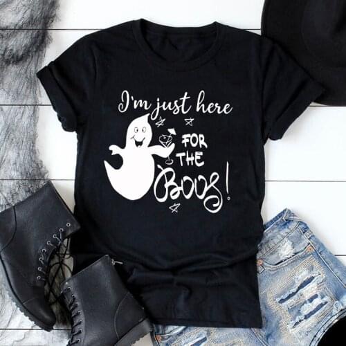 I'm Just Here For The Boos T-shirt Funny Ghost Holiday Drinking Tshirt Autumn Women Graphic Halloween Party Gift Top Tee Shirt