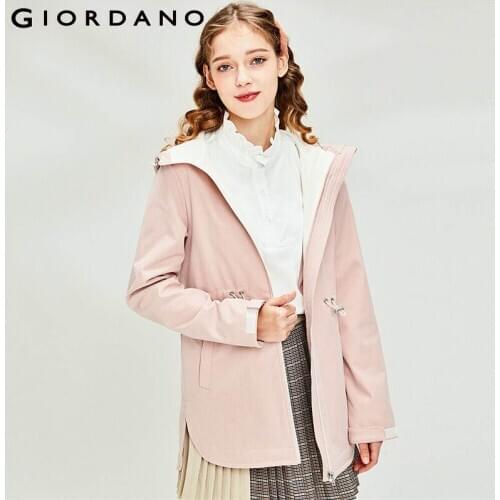 Giordano Women Jackets Polar Fleece-lined Banded Waist Hooded Jacket Mid Long Adjustable Zip Front Casaco Feminino 05370738