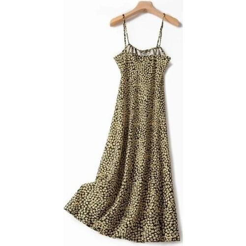 Women Dress 2020 Spring and Summer Floral Slipt Midi Dress Sleeveless Viscose