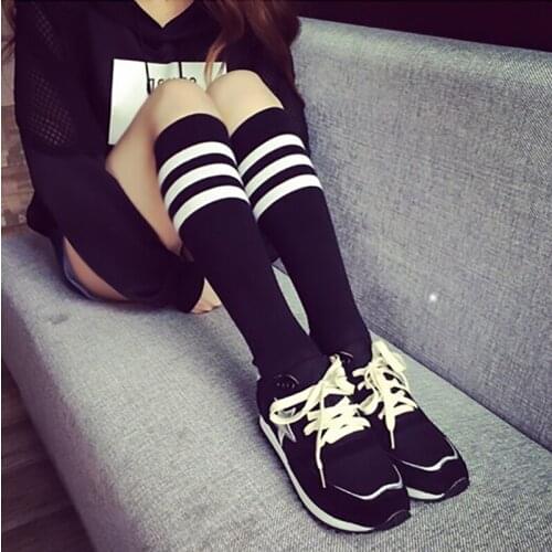 1 Pair Stripe Stockings Girls korean japanese kawaii lolita Socks Casual Thigh High Knee Socks Womens Long Socks