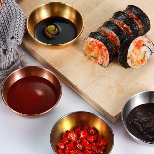 1pcs Golden Sauce Dish Appetizer Serving Tray Steel Spice Kitchen Spice Supplies Plates Dishes Sauce Dish Plates Plate K7W4