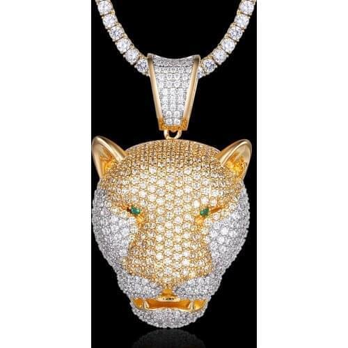 100% Micro Zircon Hip Hop Luxury Leopard Pendant Necklace For Men Jewelry Wholesale Iced Out Necklaces Bling Bling