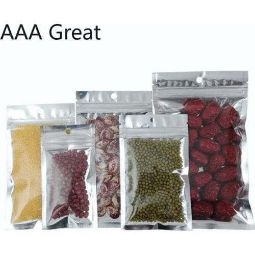 100Pcs/Lot Food Storage Clear Plastic Bags Zip Lock Package Bag Self Seal Silver Aluminum Foil Packaging Pouches Mylar Ziplock