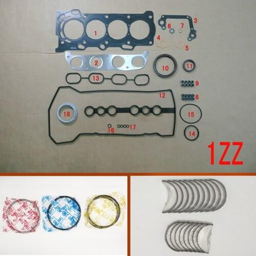 1zz 1zzfe Engine Full gasket set kit piston ring crankshaft rod bearing for Toyota Altis/Matrix/Corolla/AVENSIS/Rav4 MR2 1.8L