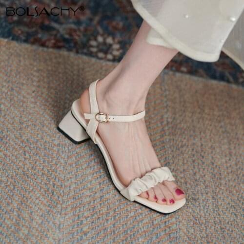 2021 Summer Fashion Women 4.5cm High Heels Party Sandals Beige Black Square Heels Open Toe Low Heels Sandals Lady Shoes 31-43