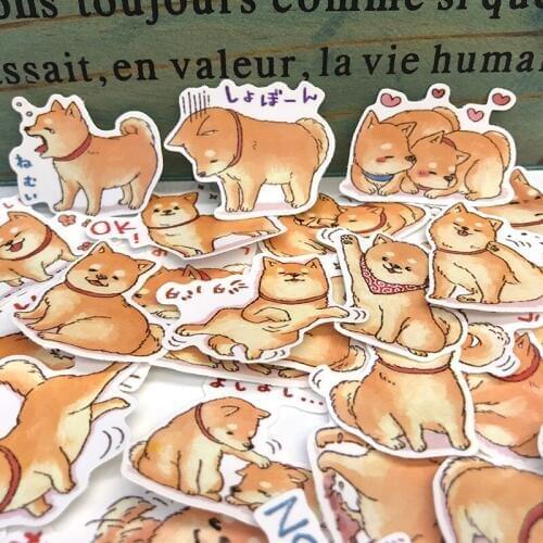 35PCS Cute dog sticker hand book material Akita dog notebook album diary hobo hand account mobile phone shell DIY