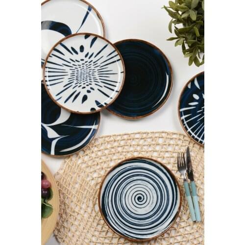6Pcs 21Cm/8 Inch Combined Plates Set Ceramic Plates Pattern Plates Steak Breakfast Cake Fruits Dish