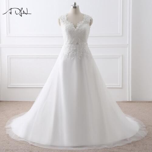 ADLN Modest A-line Plus Size Wedding Dress Elegant Appliqued Tulle Country Bridal Gown White Ivory Sweep Train Bride Dress