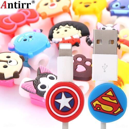 Antirr 10pcs/lot Cartoon USB Cable Earphone Protector headphones line saver For Mobile phone charging line data cable protection