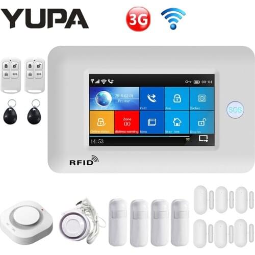 YAOSE 3G 433MHz Wireless WIFI GPRS Touch Screen Smart Home Burglar Security Alarm Systems with Siren Smoke Detector Door Sensor