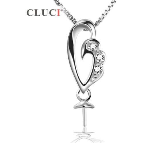 CLUCI High Quality Sweet LOVE Zircon Pendant for jewelry making, Sterling 925 Silver Tiny Heart Wings necklace mounting SP177SB