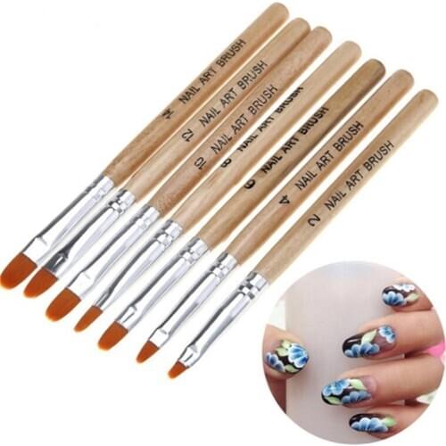 Wood color Nail Art Round Top Acrylic Poly UV Gel Extension Builder Coating Builder Flower Painting Drawing Brush Manicure Tool