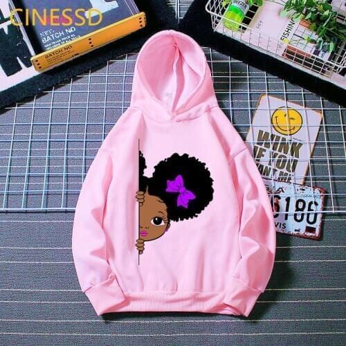 Cute puff hair afro american peeking little black girl print kids hoodies winter thick baby toddler teen childrens sweatshirts