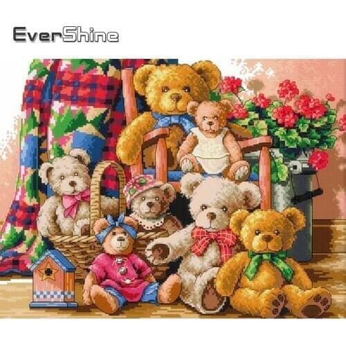 Evershine 5D Diamond Painting Cartoon Full Square Rhinestone Diamond Embroidery Doll Bear Cross Stitch Full Set Childrens Gift