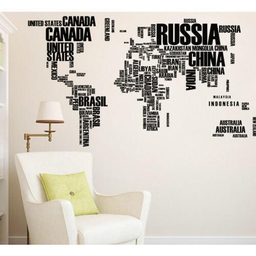 World Map With Countries' English Name Wall Stikers For Office Classroom Study Room Home Decoration Pvc Mural Art Diy Wall Decal