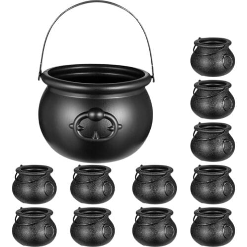 Toyvian 12pcs Black Cauldrons 1 Larger and 11 Smaller Mini Candy Kettles Novelty Cauldron Kettles Multi-purposed Candy