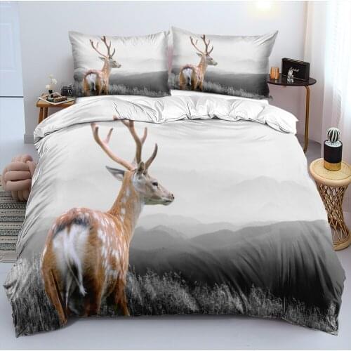 3D Bed Linens Duvet Covers Sets Pillow Cases White Beddings Full King Queen Double Full Twin Size Deer Animal Custom Bedclothes