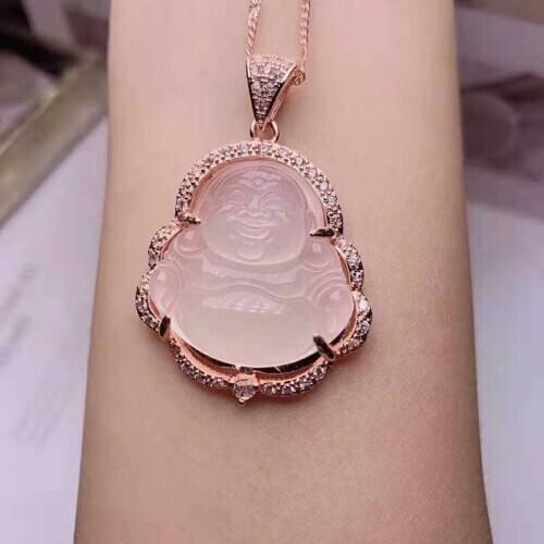 925 silver inlaid emerald agate Maitreya Buddha Pendant